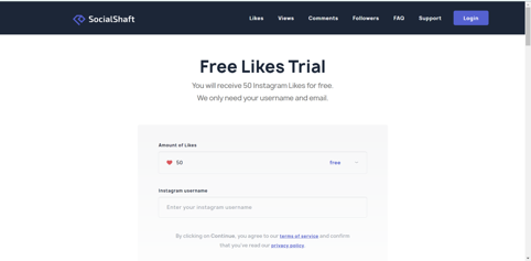 Free IG likes order form on Socialshaft