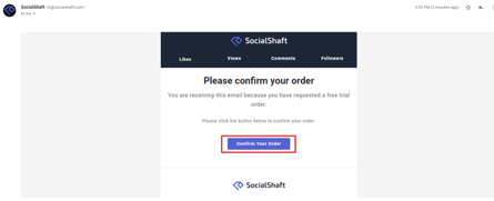 check and confirm email to start free 50 instagram likes trial from Socialshaft